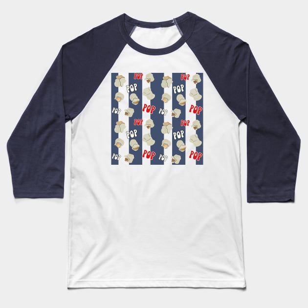 Retro Popcorn | Striped Popcorn Pattern Baseball T-Shirt by Suneldesigns